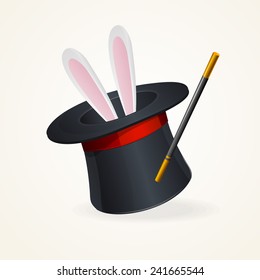 Magic Hat And Rabbit. Vector Surprize Concept .