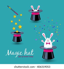 Magic Hat. Set of vector icons.