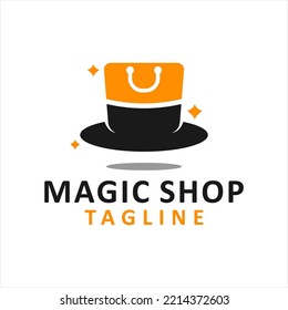 Magic Hat and Shopping Bag for Magic Shop logo design vector.