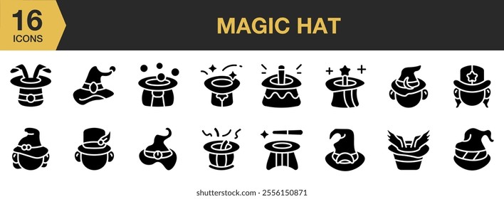 Magic Hat solid icon set. Solid icons vector collection.