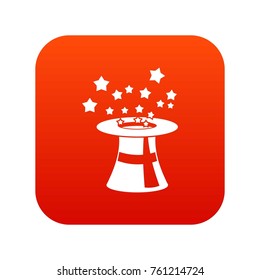 Magic hat with stars icon digital red for any design isolated on white vector illustration