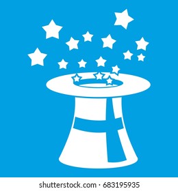 Magic hat with stars icon white isolated on blue background vector illustration
