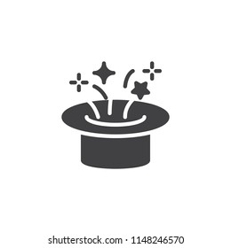 Magic Hat and stars vector icon. filled flat sign for mobile concept and web design. simple solid icon. Symbol, logo illustration. Pixel perfect vector graphics
