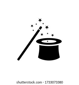 Magic hat and stick flat vector illustration
