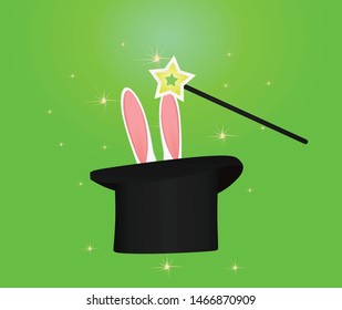 Magic hat and stick. vector illustration