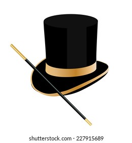 Magic hat, top hat, magic wand, magician hat