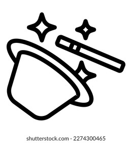 Magic hat trick icon outline vector. Wizard top. Stick wand