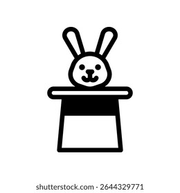 Magic Hat Trick with Rabbit Emerging Icon in Black and White