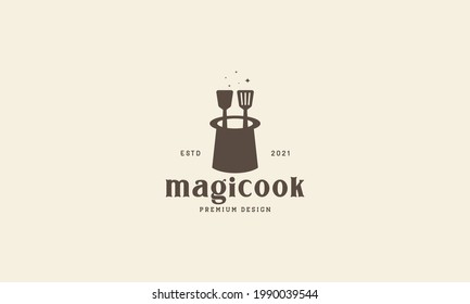 magic hat vintage with spatula logo symbol vector icon illustration graphic design