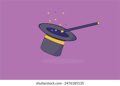 magic hat and wand beautiful vector illustration.