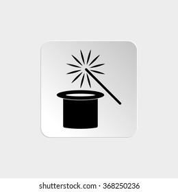 Magic hat and wand -  black vector icon