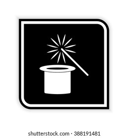 Magic hat and wand  - black vector icon