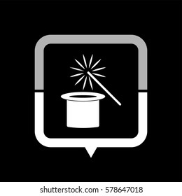 Magic hat and wand  - black vector icon