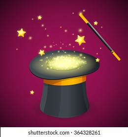 Magic Hat and Wand. The Concept Is Amazing. Vector illustration