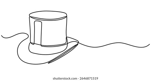Magic hat with a wand of continuous one line drawing, Magician's Hat Icon on Transparent Background, Magic has outline pro vector illustration. minimal concept one line icon, Magic has outline pro.