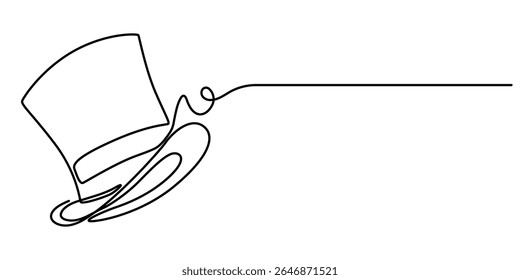 Magic hat with a wand of continuous one line drawing, Magician's Hat Icon on Transparent Background, Magic has outline pro vector illustration. minimal concept one line icon, Magic has outline pro.