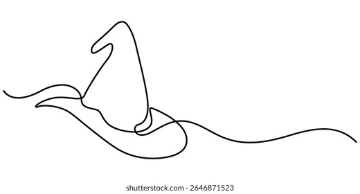 Magic hat with a wand of continuous one line drawing, Magician's Hat Icon on Transparent Background, Magic has outline pro vector illustration. minimal concept one line icon, Magic has outline pro.
