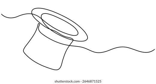 Magic hat with a wand of continuous one line drawing, Magician's Hat Icon on Transparent Background, Magic has outline pro vector illustration. minimal concept one line icon, Magic has outline pro.