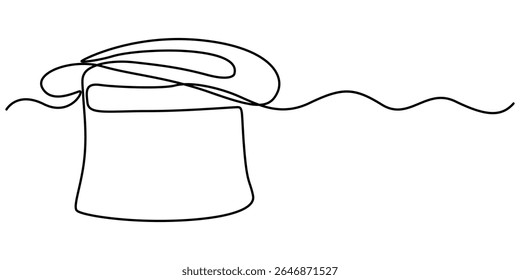 Magic hat with a wand of continuous one line drawing, Magician's Hat Icon on Transparent Background, Magic has outline pro vector illustration. minimal concept one line icon, Magic has outline pro.