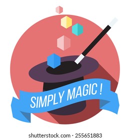 Magic Hat And Wand Flat Vector Illustration