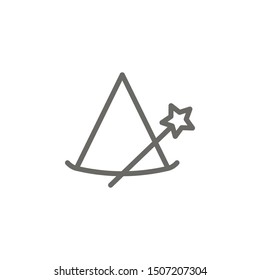 Magic hat, magic wand icon. Element of theater icon. Thin line icon