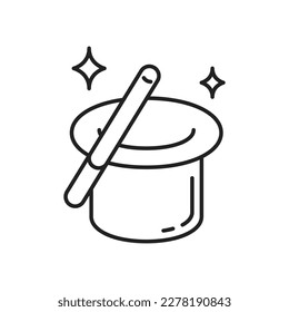Magic hat and magic wand icon. High quality black vector illustration.