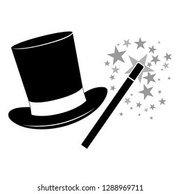 Magic hat with magic wand icon vector