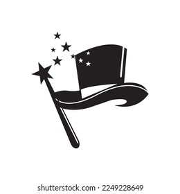 Magic hat and wand icon,logo illustration design