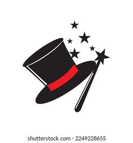 Magic hat and wand icon,logo illustration design