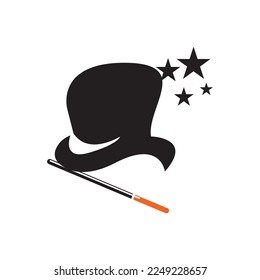 Magic hat and wand icon,logo illustration design
