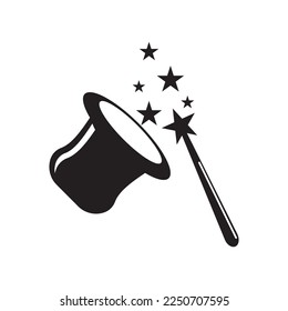 Magic hat and wand icon,logo illustration design