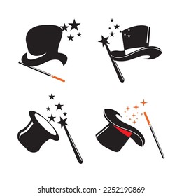Magic hat and wand icon,logo illustration design