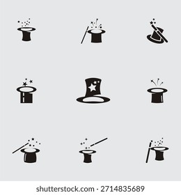 Magic Hat and Wand Icons Collection