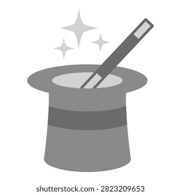 A magic hat with a wand inside, surrounded by sparkles, evoking fantasy and wonder