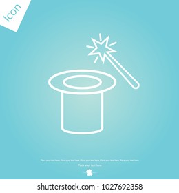 magic hat and wand line icon