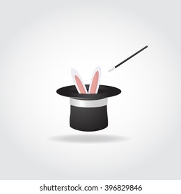Magic hat with with magic wand and rabbit ears.