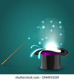 magic hat with magic wand and sparkl