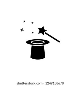 Magic hat and wand with sparkles icon. Simple glyph vector of magic set for UI and UX, website or mobile application