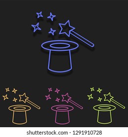 Magic hat and wand with sparkles icon in multi color. Simple glyph vector of Magic set for UI and UX, website or mobile application on white background