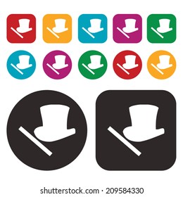 Magic hat and wand with sparkles icon / Magic icon / Hat icon