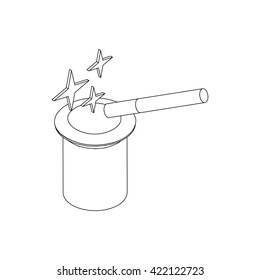 Magic hat and wand with sparkles icon 