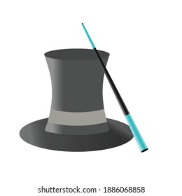 Magic hat and wand with sparkles  Magic show, magic stick, magic trick, magician cap, magician hat, 