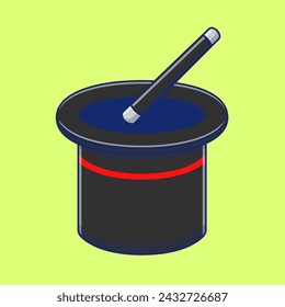 Magic Hat With Wand Stick Cartoon Vector Icons Illustration. Flat Cartoon Concept. 