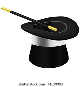 Magic hat and wand - vector file