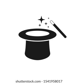 magic hat with wand vector icon, 