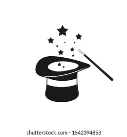 magic hat with wand vector icon, magic hat icon in trendy flat style