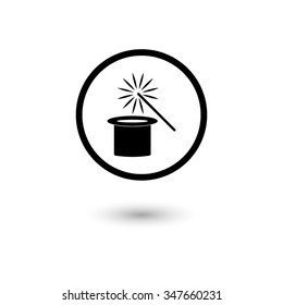 Magic hat and wand - vector icon