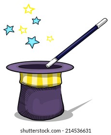 Magic hat with magic wand, vector illustration