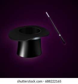 Magic hat and wand. Vector illustration