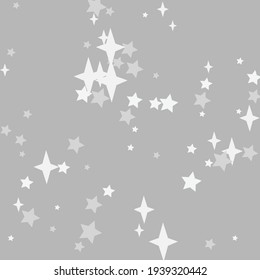 Magic Holiday Silver Print Mystery Gray Wallpaper. Stars Cozy Light Sky White Wallpaper. Night Cold Pastel Bright Calm Christmas Illustration. New Year Grey Winter Kids Monochrome Ornament.